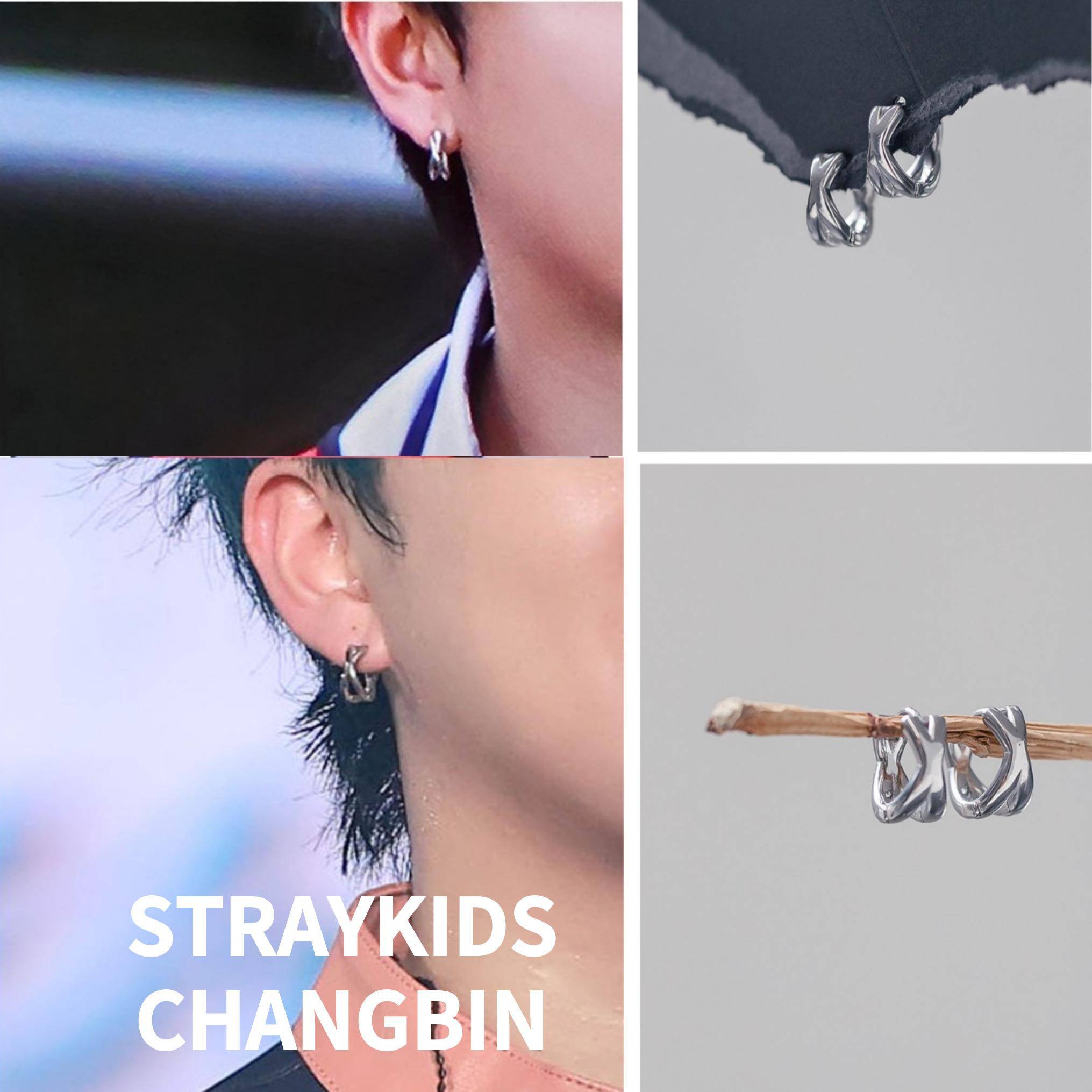 

[STRAYKIDS CHANGBIN style] Серьги-кольца с двумя рядами крестиков