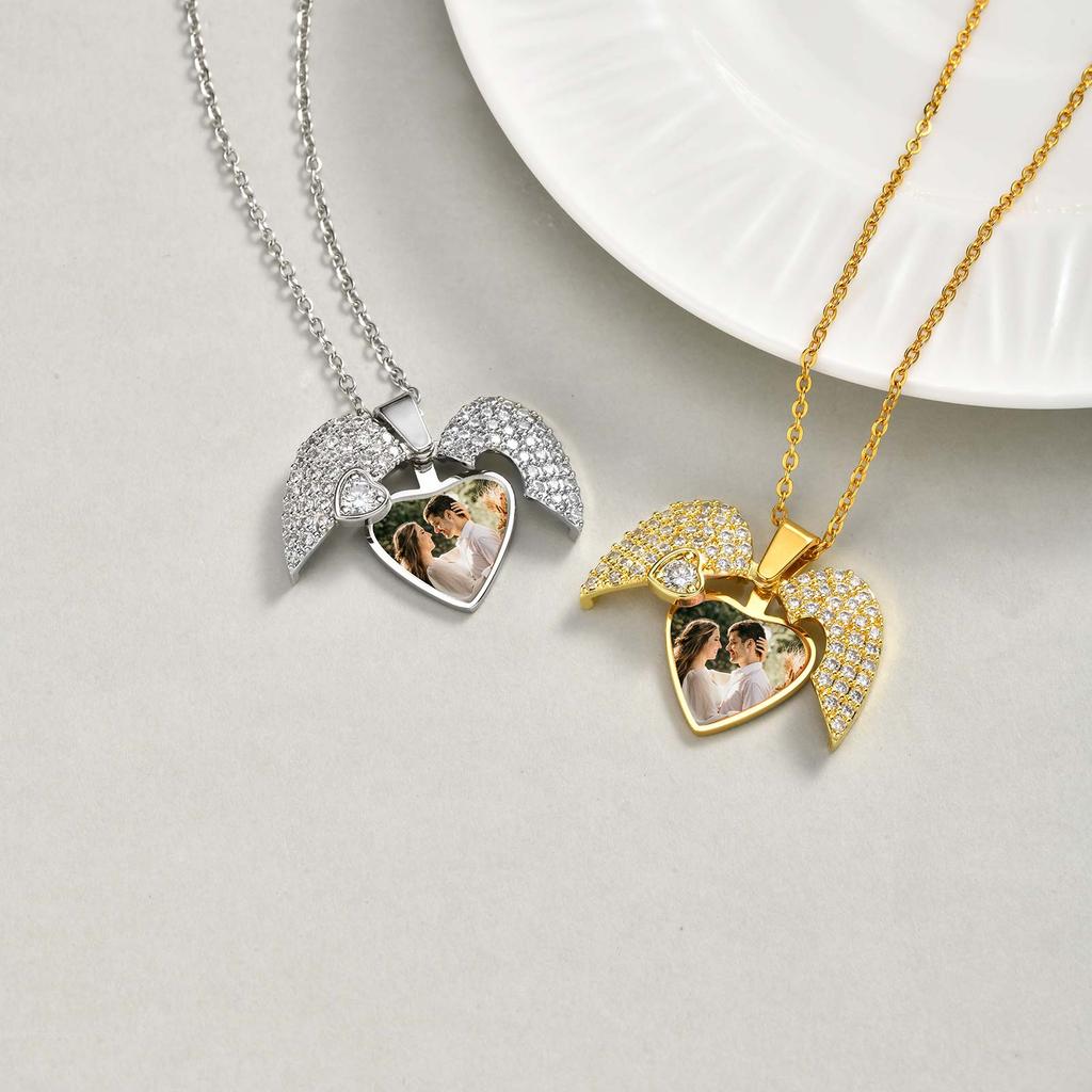 Custom Photo Openable Heart Locket Pendant Necklace, Stainless Steel Full Zircon Necklace, Personalized Memory Jewelry for Women