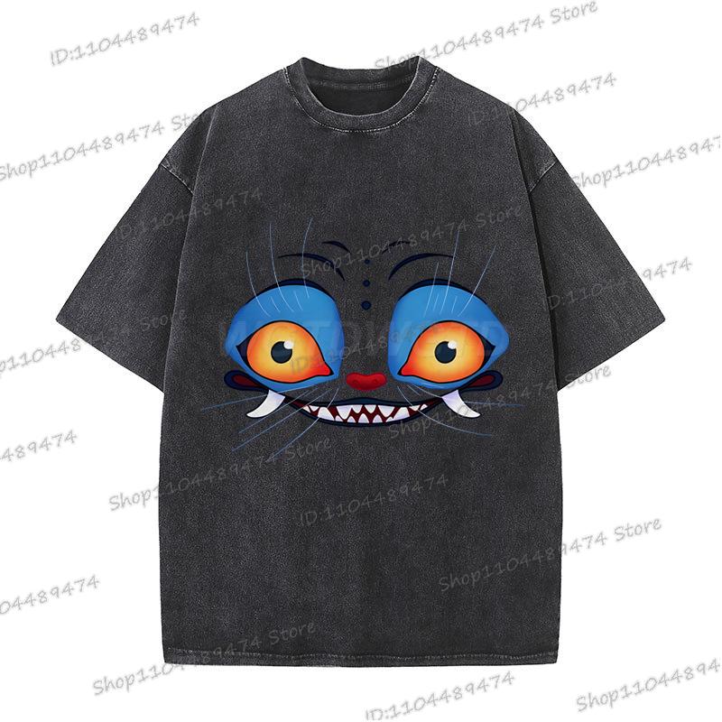 Neuer Film KPop Dämonenjäger Tiger T-Shirt Sommer Baumwolle Kurzarm T-Shirts für Damen Herren Lässig Gewaschene Vintage Oberteile Tees