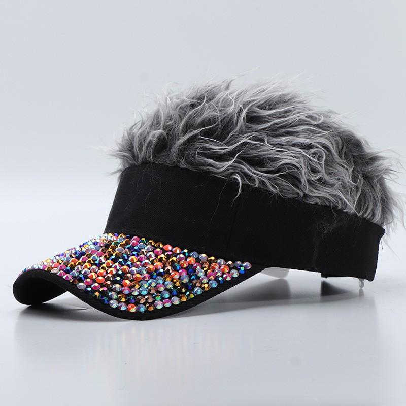Colorful Flag Simulation Wig Baseball Cap Fashion Rhinestone Sun Visor