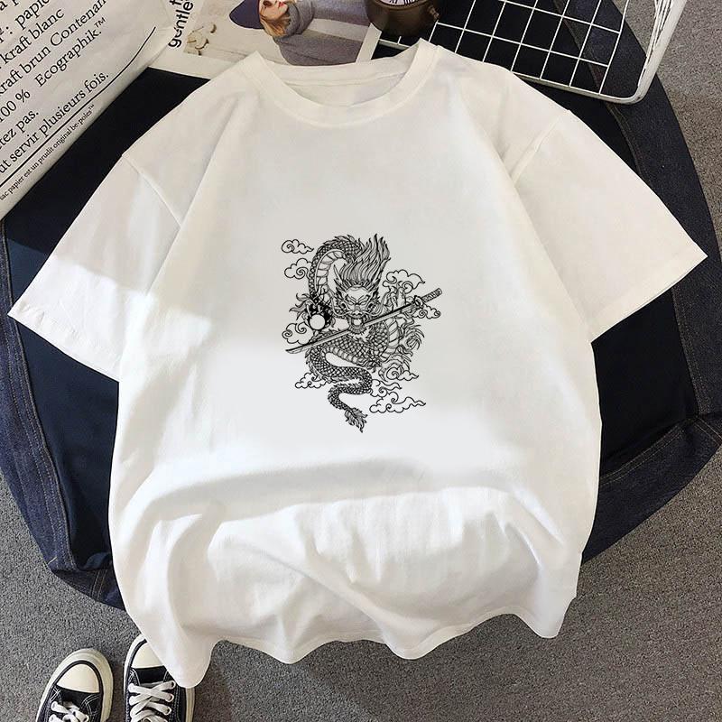 Fashion Dragon Printing Women Aesthetic T-Shirt Tops Summer Graphic Casual T-Shirt Women New Style White Women's Clothes