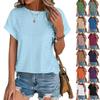 Camiseta feminina de cor sólida, gola redonda, manga curta e solta, primavera e verão