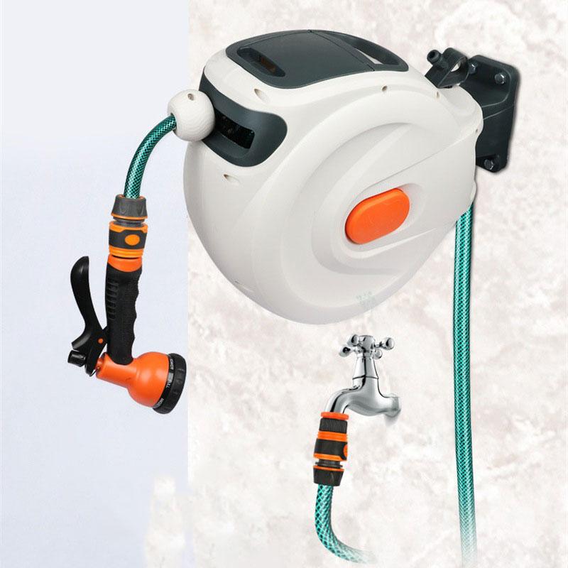 10/20m Automatic Rewind Hose Reel with 7 Pattern Hose Nozzle Water Hose Reel Slow Return System for Car Garden