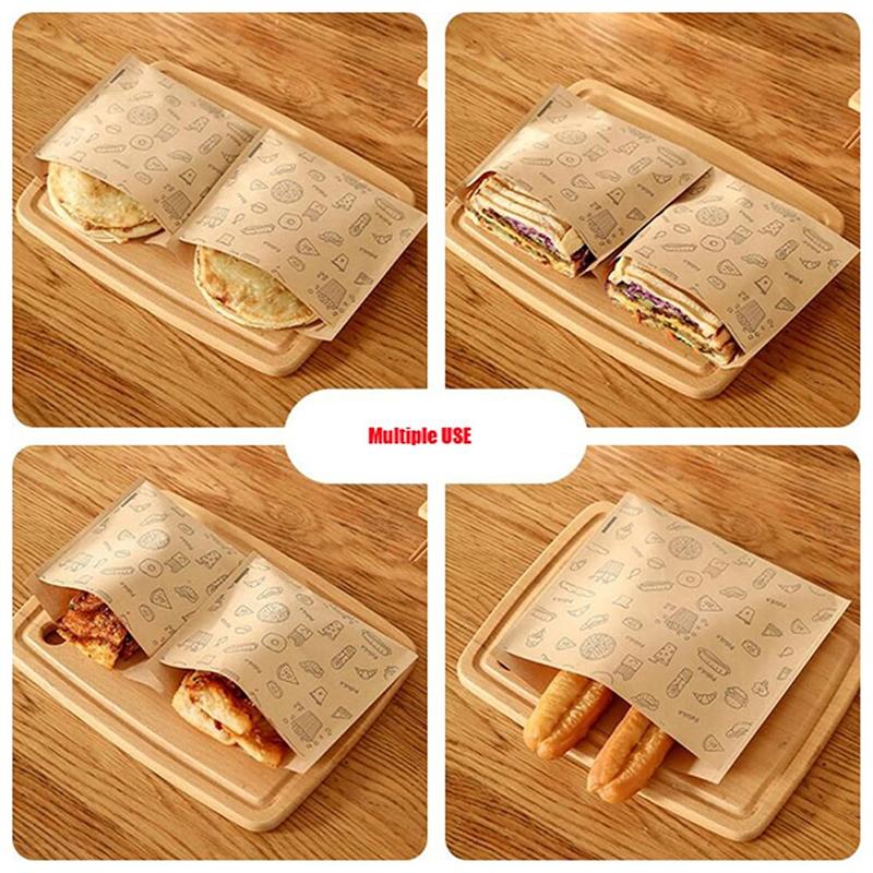 A03F-100Pcs Greaseproof Baking Paper Bag Disposable Packaging Dessert Sandwich Burger Package Kitchen Accessories