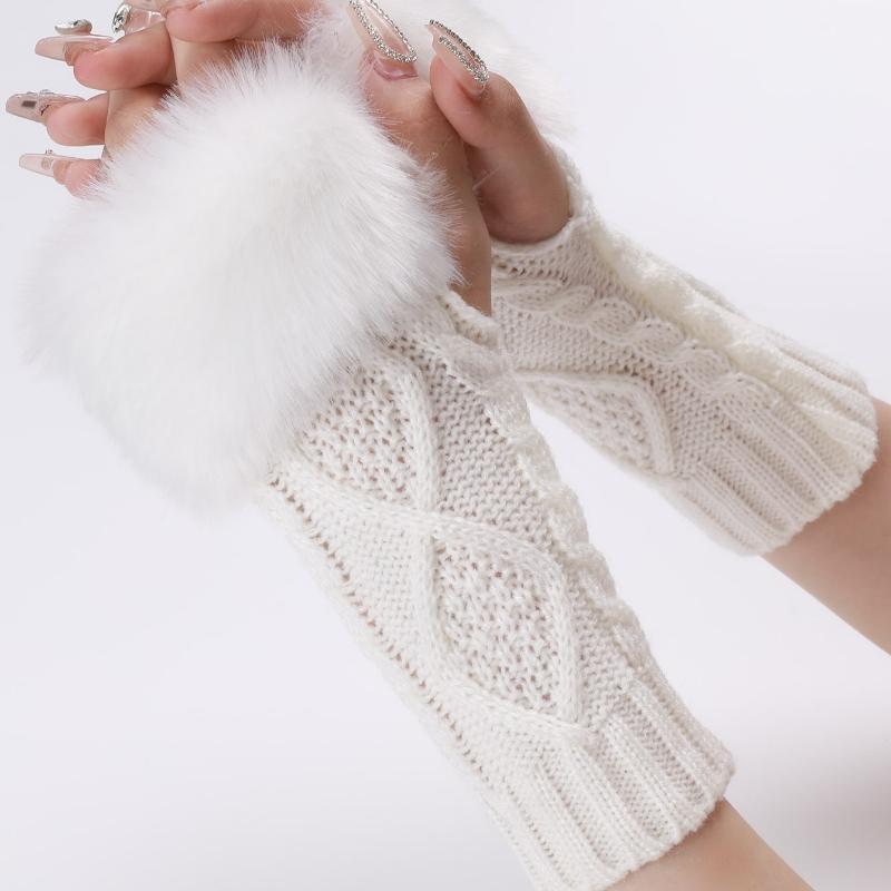 1pair Women's Coffee Colored Short Knitted Gloves with Exposed Fingertips, Winter Warm and Stylish