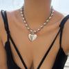 Korean Round Bead Chain Silver Love-shape Pendant Necklace Ins Clavicle Chain
