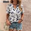 Crushed Flower Casual T Shirts Streetwear Casual Woman Topsshort Sleeve V Neck Tshirt Women's Fashions Loose Plus Size Clothing