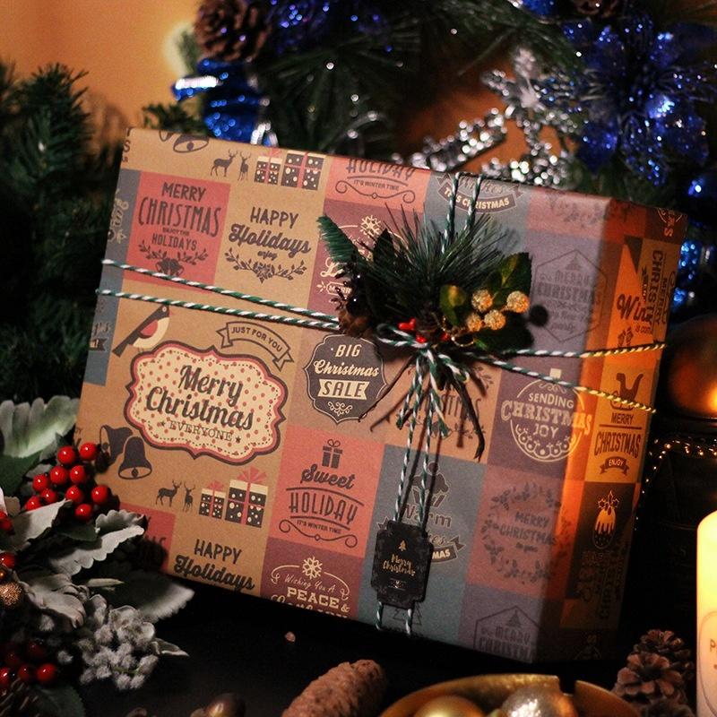 73*51cm New Christmas Gift Boxes Wrapping Paper European Style Retro Kraft Gift Snowflake Christmas Tree Festive Supplies