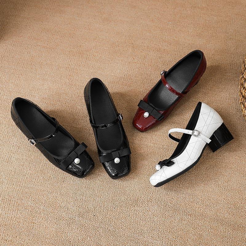 Inner height increase North Island Diary New red bow thick heel Mary Jane shoes women's sweet medium heel high heel