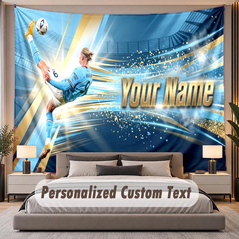 Custom Name Text Tapestry Erling Haaland Personalized Polyester Wall Tapestry For Bedroom And Room