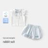 New Arrival: Girls' Cute Rabbit Two-Piece Set - Short Sleeve & Shorts, Breathable Cotton Gauze Summer Outfit