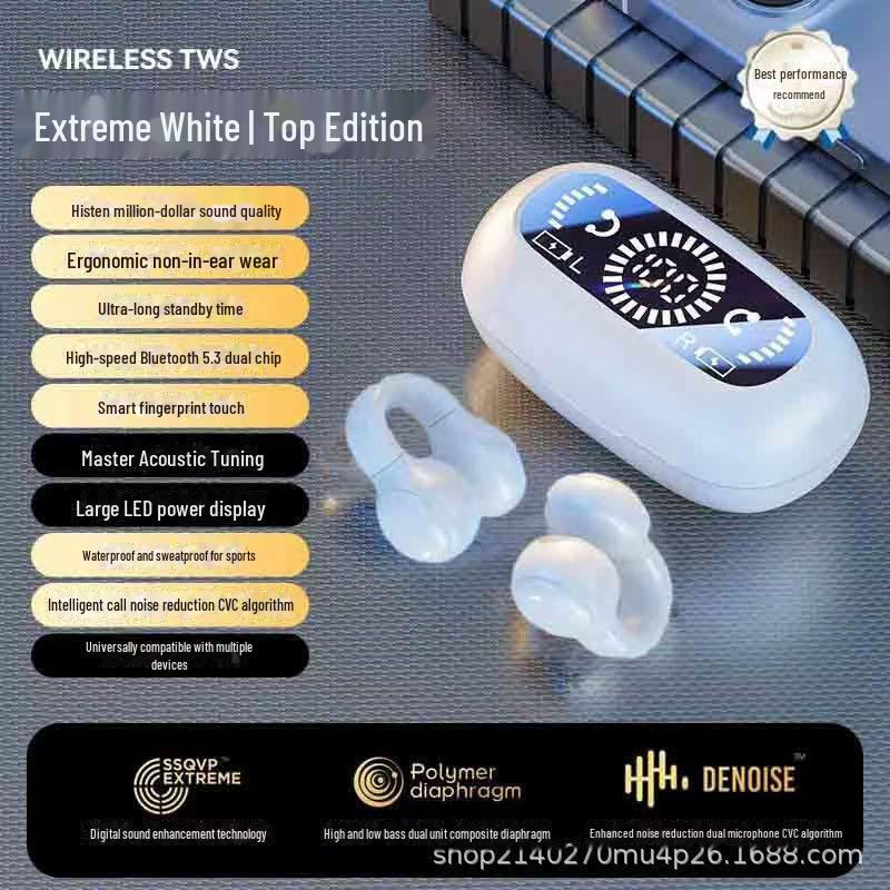 

2024 Бездротова Bluetooth гарнітура з кліпсою з шумозаглушенням, конструкція без вкладишів, тривалий час роботи від акумулятора, висока якість для ігор та бігу. U12 pure color білий