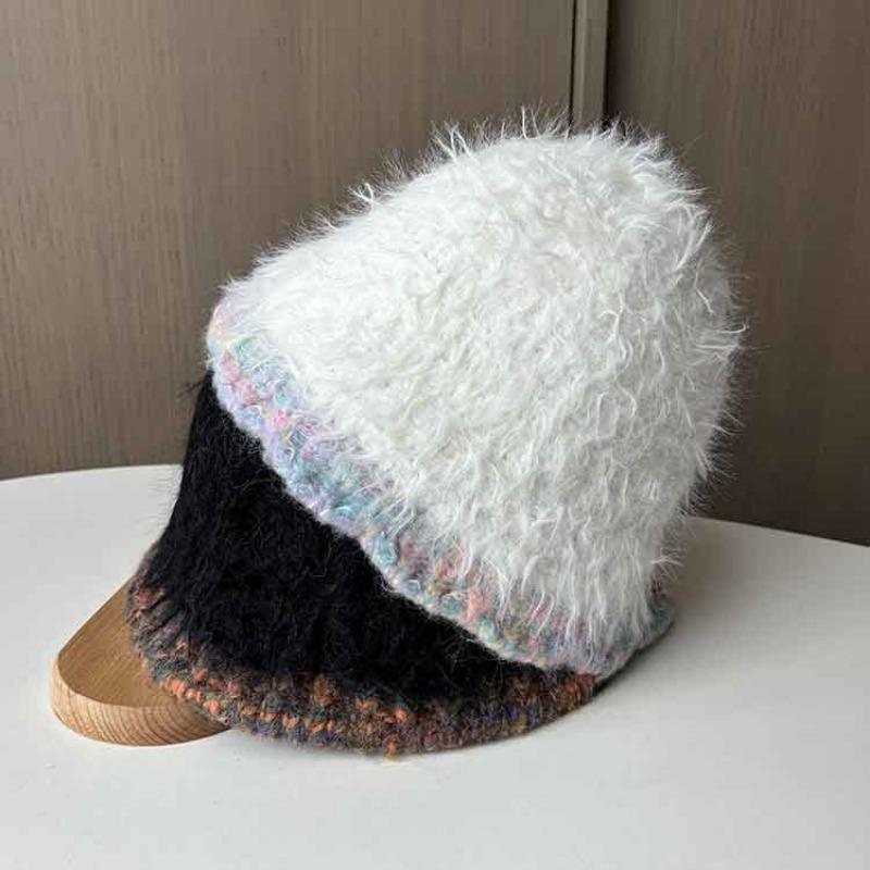 Women S Winter Autumn Plush Knit Bucket Hat Rainbow Brim Warm Hat