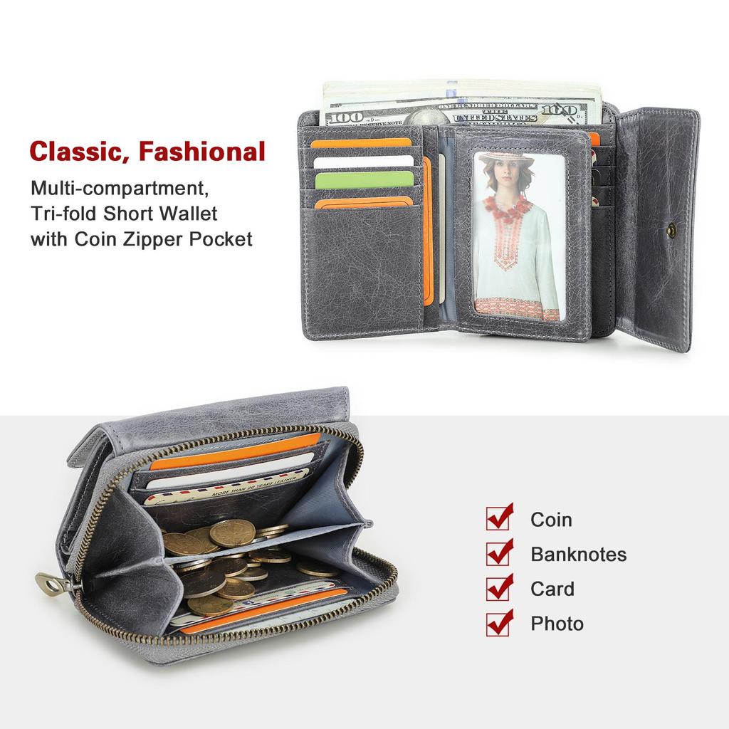 CONTACT'S Genuine Leather Women Wallets Short Bifold Wallet With Coin Purse Card Holder Small Money Bag