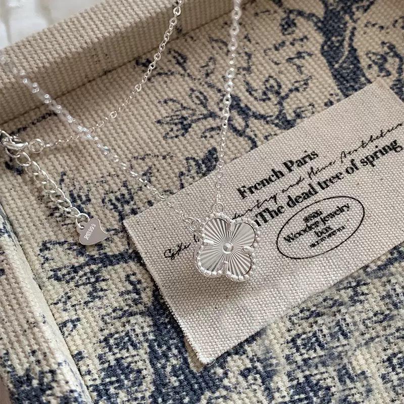S925 Sterling Silver Laser-Cut Four-Leaf Clover Necklace for Women - Elegant Clavicle Chain, Luxurious Feel, Perfect Qixi Gift