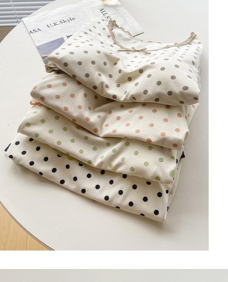 Polka Dot Girly Short Sleeve Modal Nightgown with Lace and Chest Pad