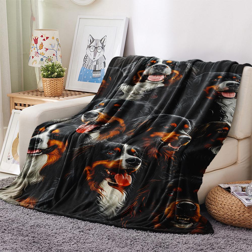 1Pc Bernese Dog Print Flannel Blanket, High Quality Comfortable for All Seasons, Home Decor, Warmth and Comfort, Perfect for Christmas Gifts