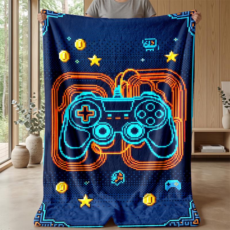 Pixel Game Controller Art Theme Blanket Lightweight Warm Flannel Blanket Decorative Throw Blanket for Home Decoration