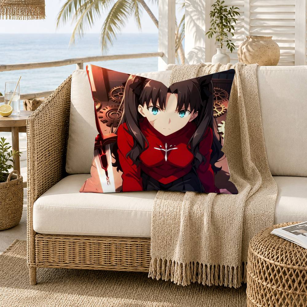 Tohsaka Rin Anime Girl Fate Stay Night Pillow Case for Sofa Living Room Home office Decor Protective Cover