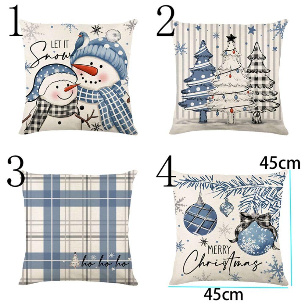 2Pcs Luxury Christmas Blue Cushion Cover Soft Snowman Pillow Shell Pillow