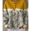 Women's Crew Neck Three‑Button Placket Color‑Block Striped Waffle Knit Loose Long Sleeve Top