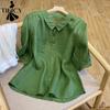 Women's Fashion Casual Summer Spring Solid Color Print 1/2 Sleeves POLO Neck Blouses & Shirts