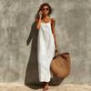 Europäisches und amerikanisches Sommer-Neues einfarbiges sexy Retro-Faulenzer-Stil Baumwoll- und Leinen-Latz-Langes Damenkleid