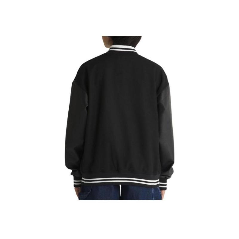 Vans Varsity Club Bomber Jacket Loose Striped Letter Print Jacket Women Jacket Black VN000GJRBLK