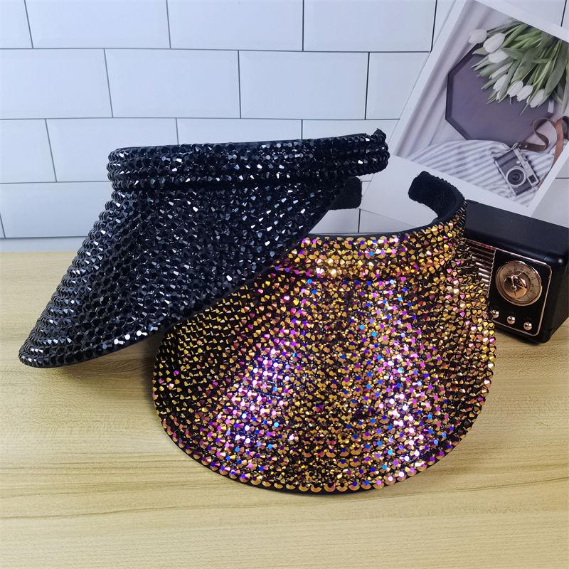 Female Spring And Summer Boutique Rhinestones Color Personality Shade Sunscreen Breathable Empty Top Hat Female