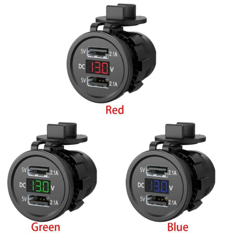 5 V 2,1 A wasserdichter Dual-Ports USB-Ladegerät Steckdosenadapter Stromspannungsanzeige Voltmeter für 12–24 V
