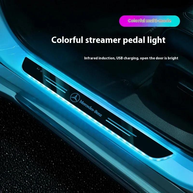 C200 E200 For Mercedes Benz Car LED Wireless Welcome Pedal Light Door Sill Light For Mercedes-Benz AMG A C E V Class Sprinter GL