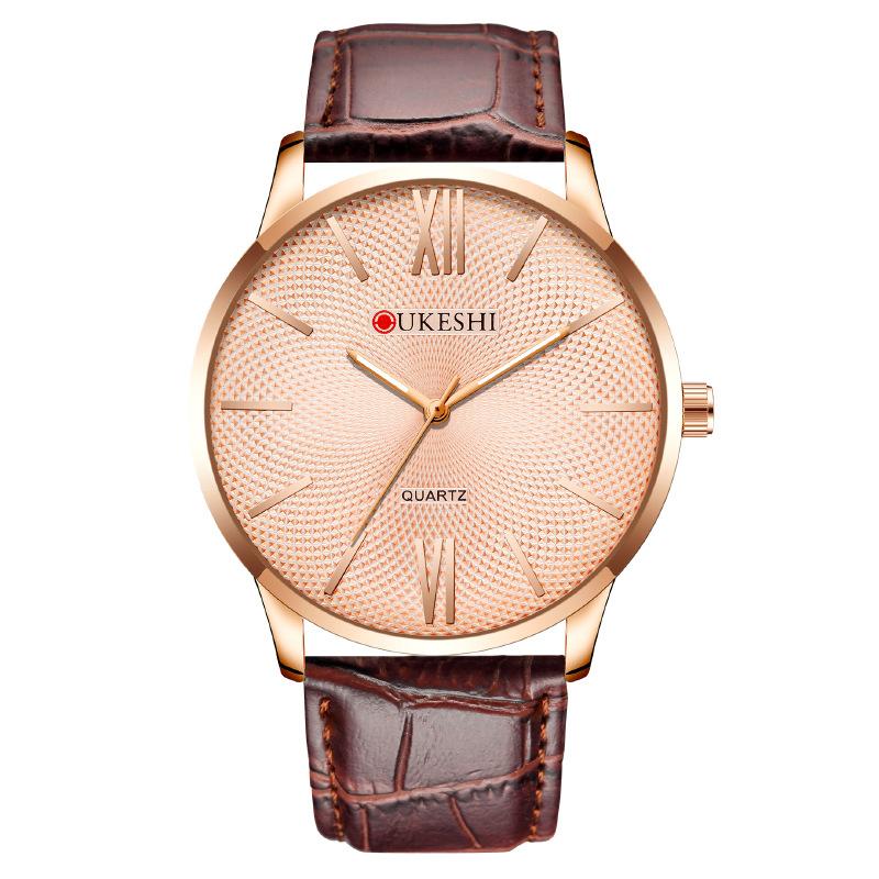 Мужские часы JYL Модные с календарем Ультратонкие Кожаный ремешок Rose gold plate rose бледный васильковый