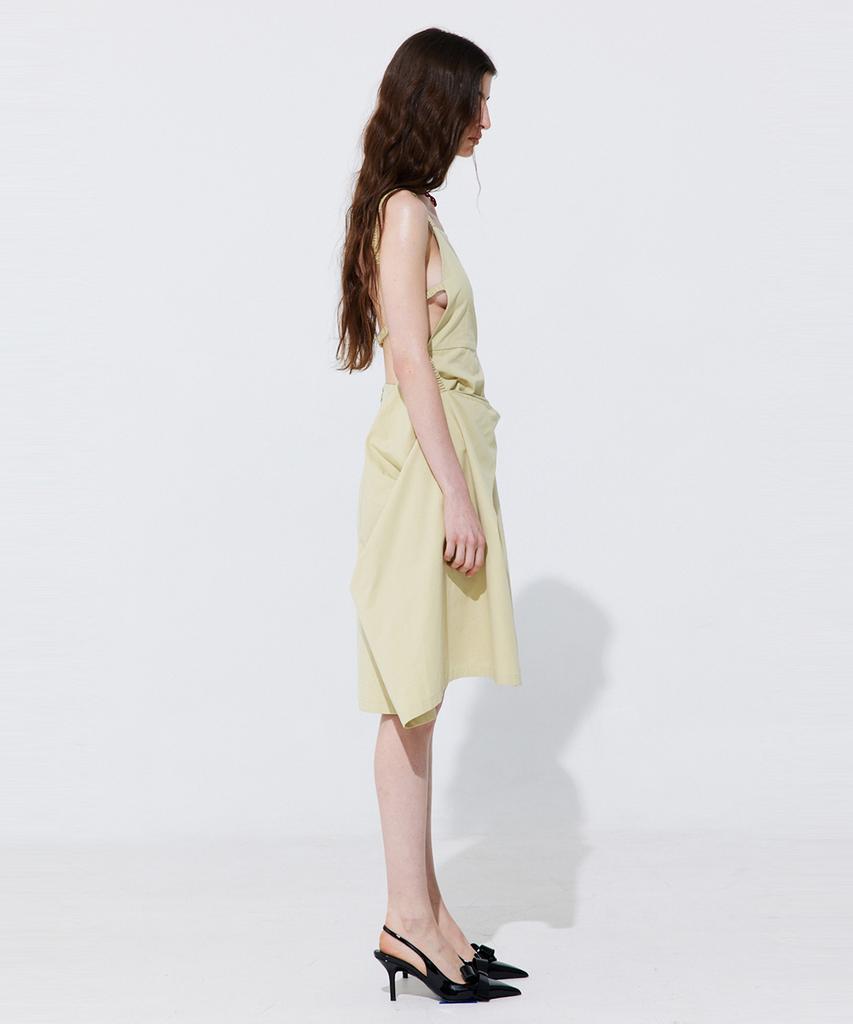 WNDERKAMMER Shirring Back Line Layered Dress_Olive
