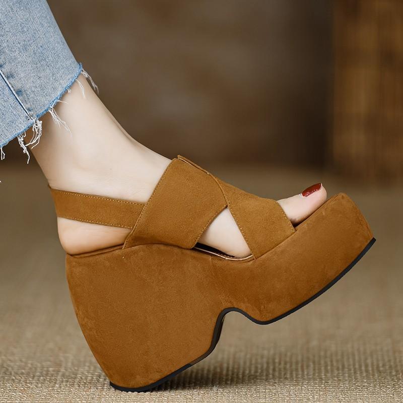 Été 2025 Sandales à Talons Hauts Épais pour Femmes Plateforme Épaisse Slingbacks Sangle à Boucle Croisée Bout Ouvert Chaussures Élégantes