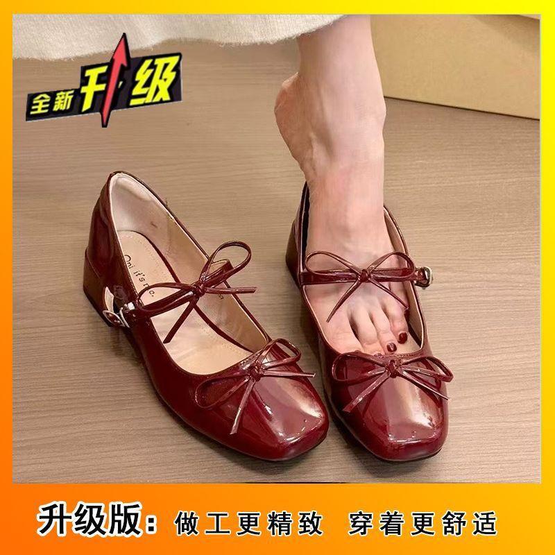 

Evening wind square head ballet bow Mary Jane shoes women s 2025 spring and summer new French small fragrant style silver single shoes 40