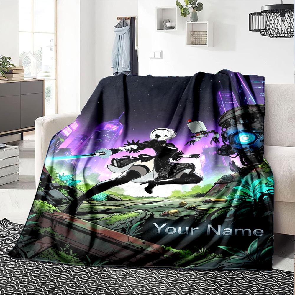 Name Custom NieR Automata 2B Print Flannel Blanket High Quality Warm Comfortable Cover for All Seasons Perfect for Gifts Home Decor
