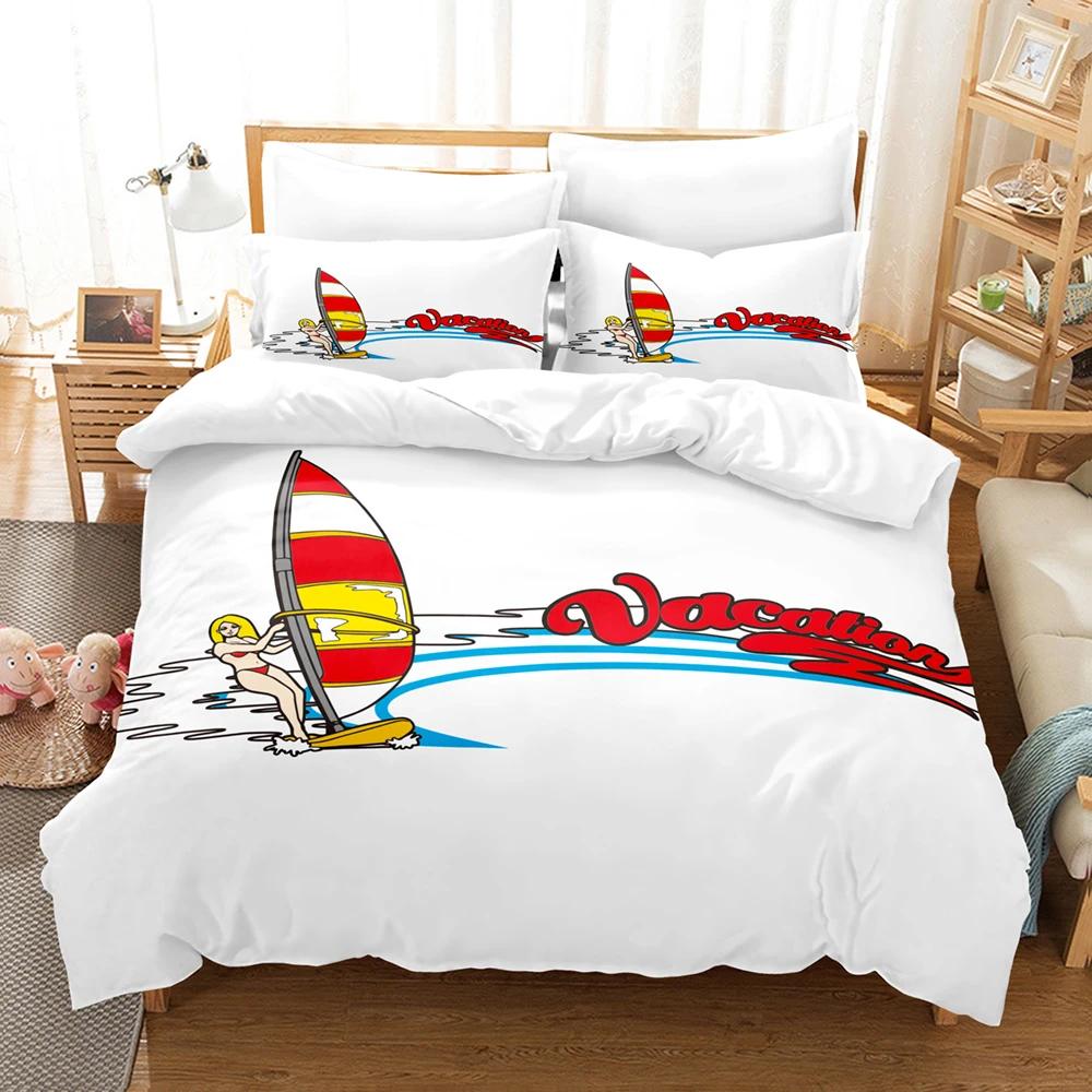 Surfboard Comforter Cover Summer Sea Surfing Theme Duvet Cover Ocean Theme Bedding Set For Kids Teens Quilt Cover +Pillow Cases