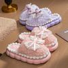 Autumn and Winter New Lace Bow Cotton Slippers Indoor Home Non-slip Warm Piled Thick-soled Cotton Slippers