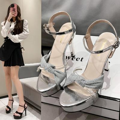 Sandálias Fish Mouth Cross Cristal Strass Fivela Verão Novo Stiletto Salto Super Alto Casual Feminino Sapatos Únicos