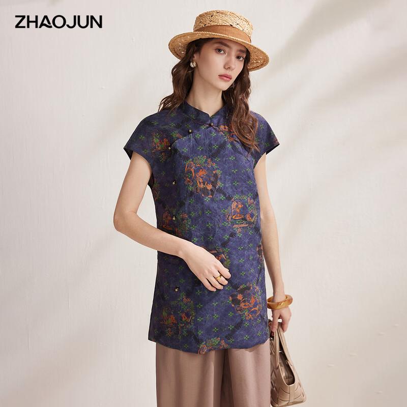 Zhaojun 2026 New Chinese Style Mulberry Silk Floral Short-Sleeve Top XL