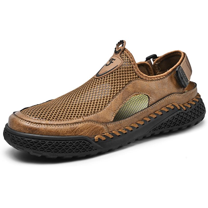 New Arrival Men Summer Shoes Hollowed-out Mesh Flats Breathable Non-slip Outdoor Sandals Anti-collision Toe Leisure Beach Shoes
