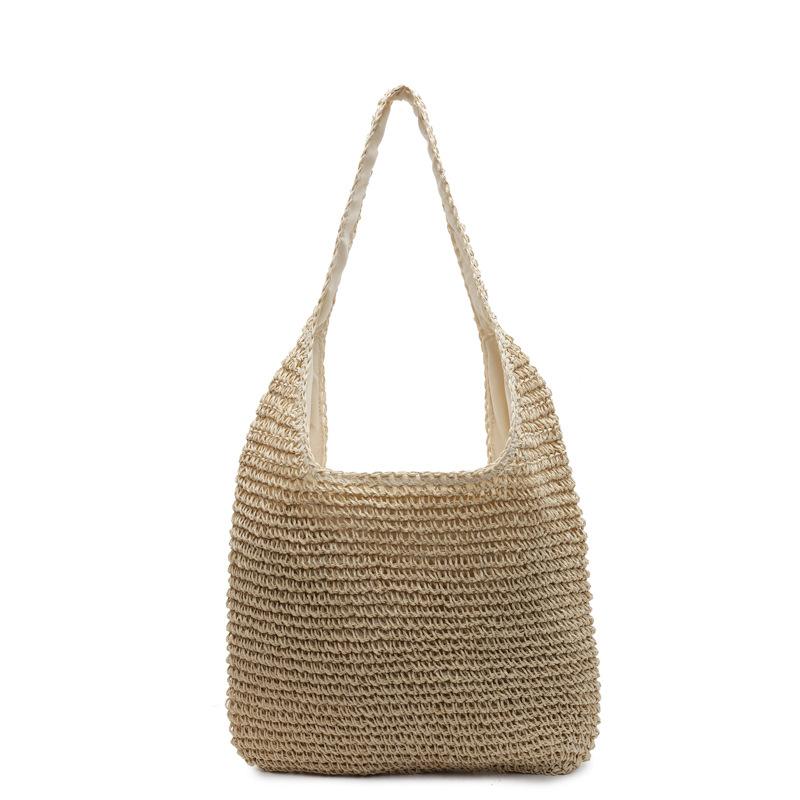 Lässige Urlaubs-Stroh-Webtasche Leichte Einfarbige Schulter Damenhandtasche Große Kapazität Stroh-Webtasche