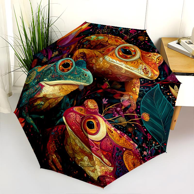 Colorful Frog pattern, automatic folding umbrella, portable and foldable design, 8 ribs, a Christmas or birthday gift.