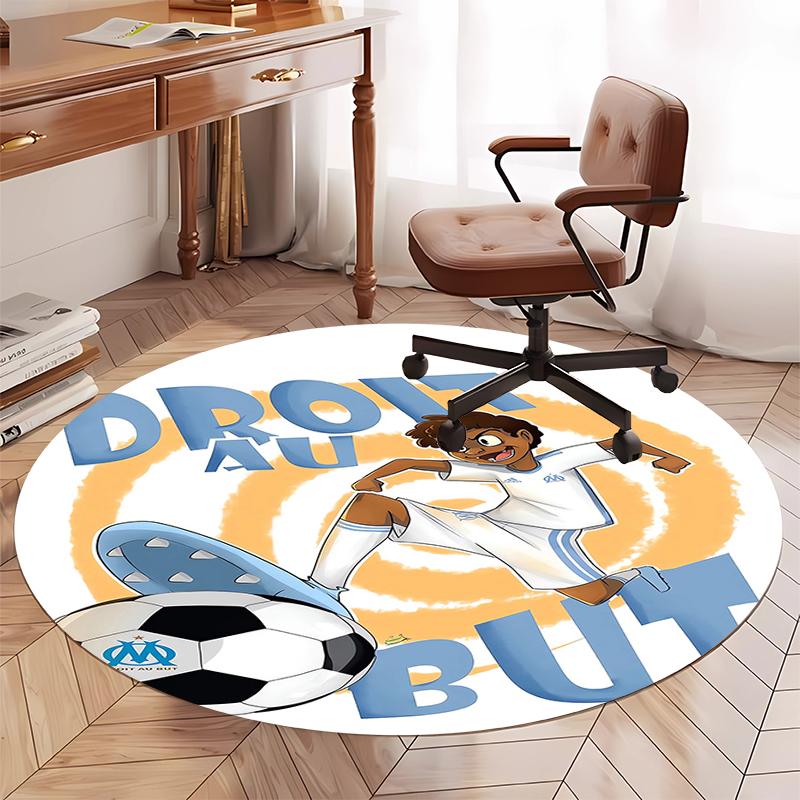 Olympique de Marseille Printed Round Rug Carpet Chair Rug Area Rug Entryway Doormats,for Office Chair Living Room Bedroom Kitchen Room.