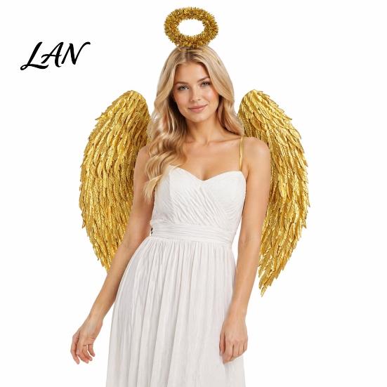 Dark Guardian Angel Wings Costume for Kids, Feathered Wing Dress Up Elastic Strap Cosplay Accessory Fancy Dress, Halloween Party, Performance