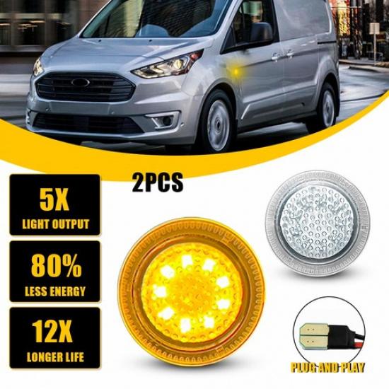 2x Clear Amber LED Front Bumper Side Marker Light For 10-21 Ford Transit Connect