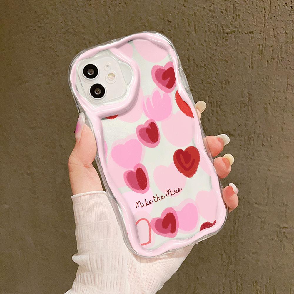 Pink love for iPhone17promax mobile phone case Apple 16 cream wave 14/13 soft case 11/15