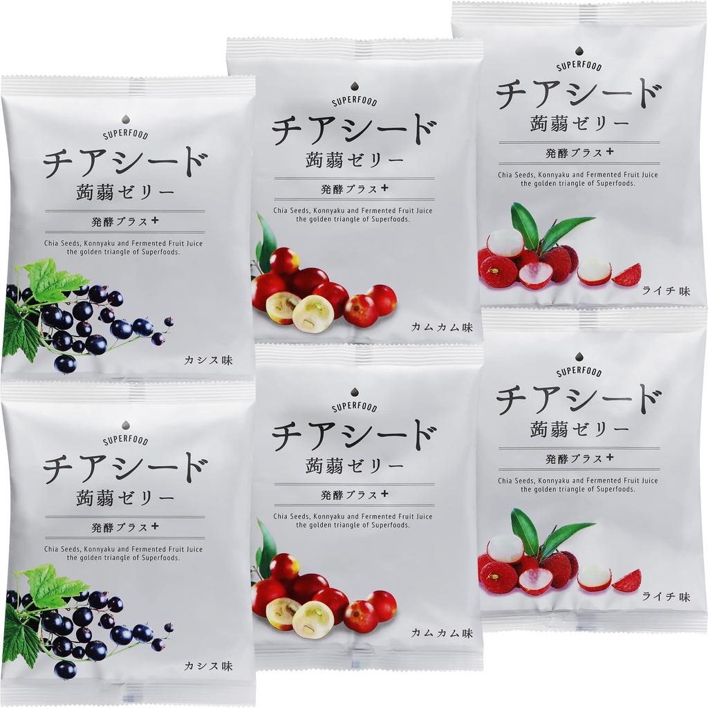 Fermented Plus Chia Seed Konjac 3 Set of 6 10 pieces per Edible 25 x 22 x 17 cm Jelly, Flavors, (Camu Camu, Cassis, Lychee), bag, Cosmetics,