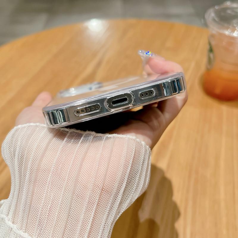 Transparent Acrylic + TPU 2in1 Magnetic Wireless Charging Clear Case Hard Back Case Compatible for iPhone Samsung