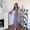 Purple Pure Desire V-neck Lace Bell Sleeve Slim Long Dress 2026